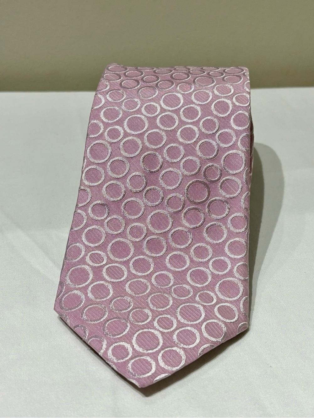 Ted Baker Pink Silk Tie with Silver Ring Jacquard